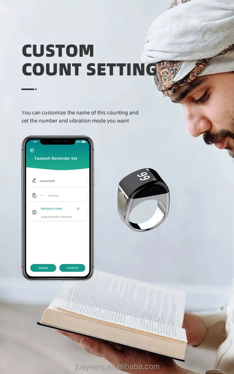 Smart Zinc Alloy Muslim Islamic Electronic Zikir Counter Digital Azan Alarm Clock Tasbeeh Tasbih Zikr Ring RechargeablePray Ring