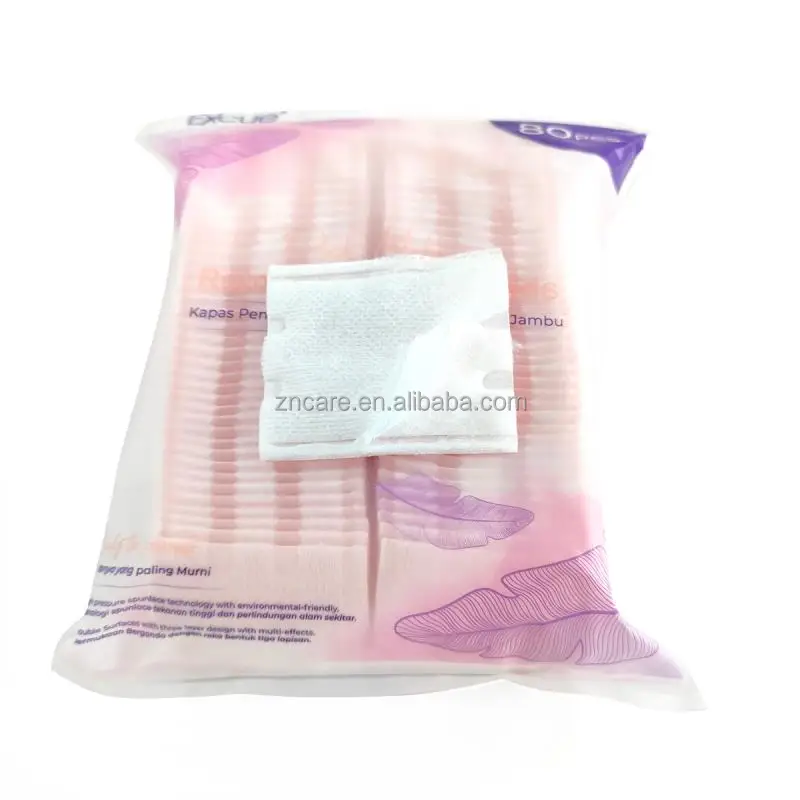 Disposable remove cosmetic cleaning cotton pad and PE bag packaging square cosmetic cotton custom label.