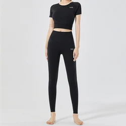 Custom Unembarrassed Line High Elastic Lower Girth Crop Top Seamless Sportswear Leggings Short Sleeve Yoga Set