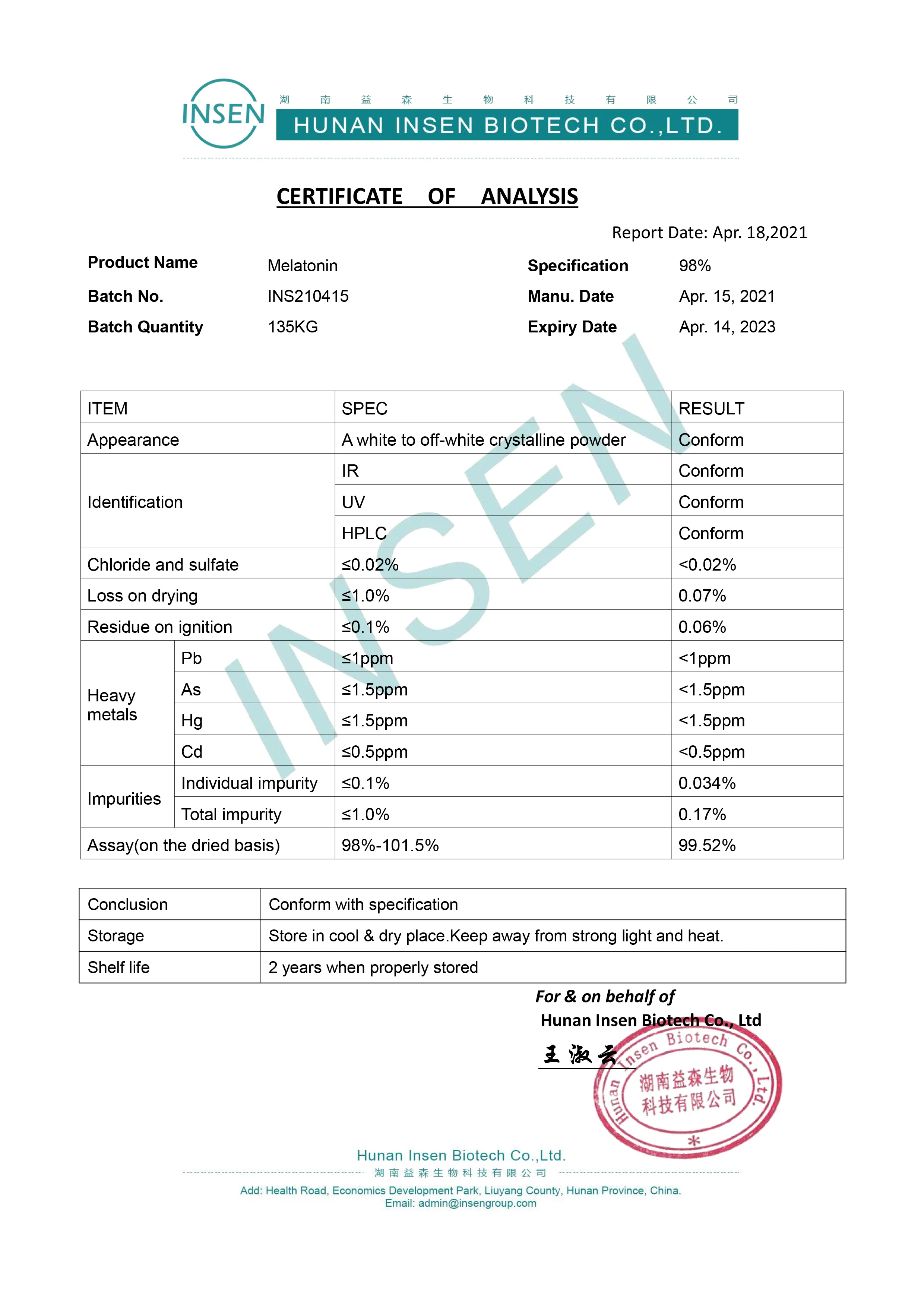 Manufacturer Supply Bulk Pure Melatonin Powder