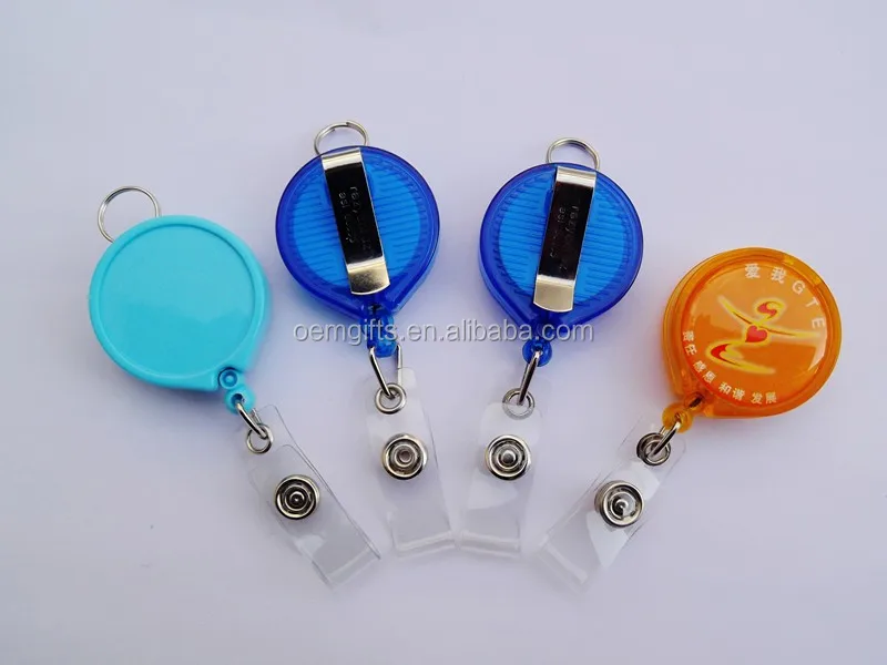 Big round Plastic Retractable ID Badge Reel Holder Accessories for ID Badges