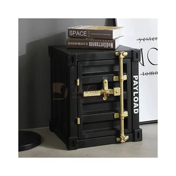 Iron Storage Black Industrial Side Table Metal Shipping Container Cabinet Furniture Set Restaurant