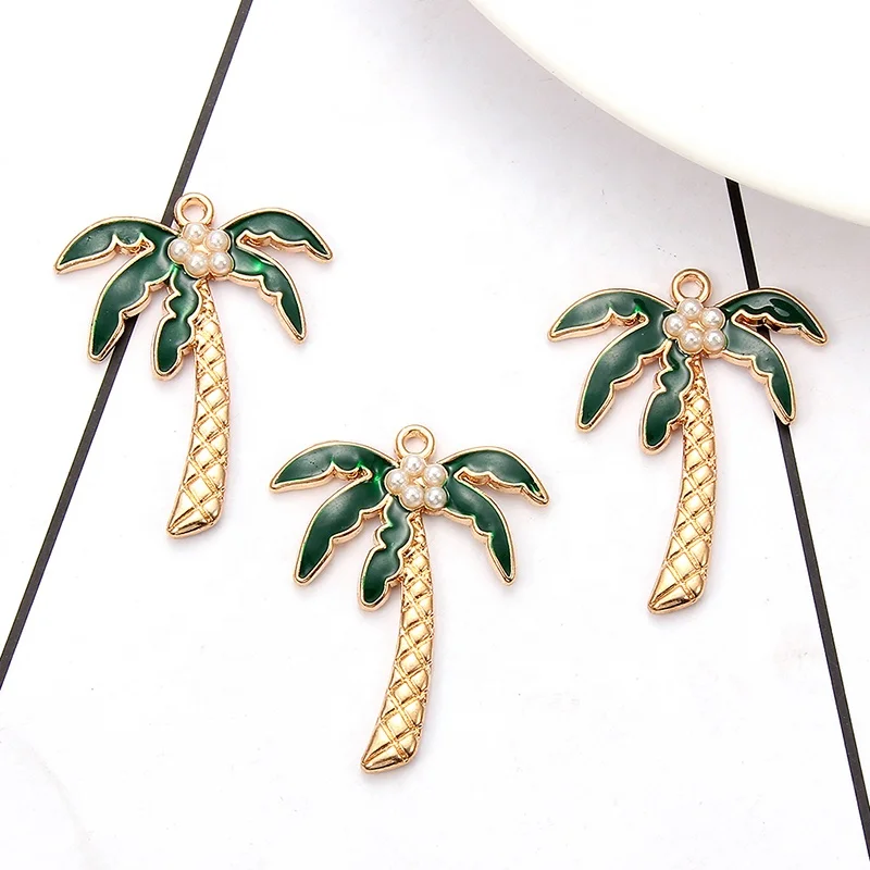 Top Quality Summer Vacation Style Happy Life Green Enamel Palm Tree