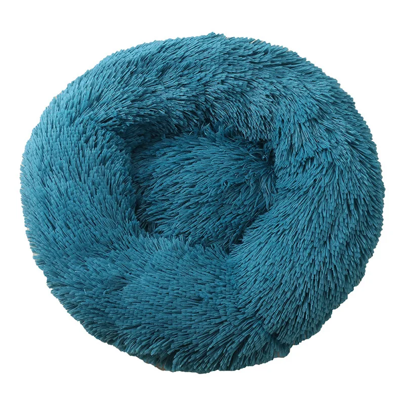 product luxury plush pet round bed soft faux fur donut bed for dogs and cats solid pattern-62