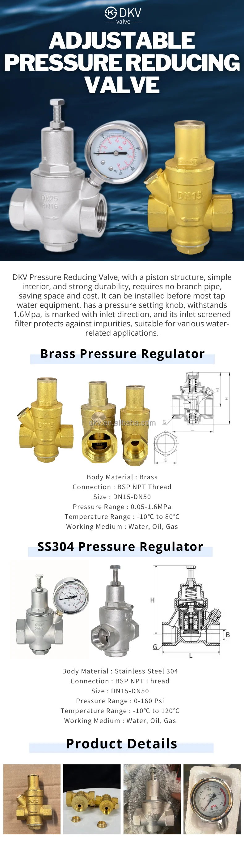 Operated Pressure Reducing Valve, DKV, SS304, DN15, DN50 - detail 4