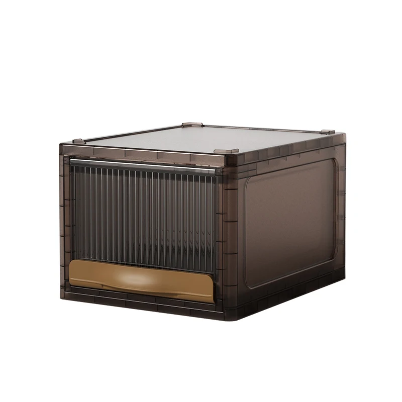 Haixin New Design 4pc Large Plastic Combination Boxes Foldable Storage Box Transparent Brown Stackable Box