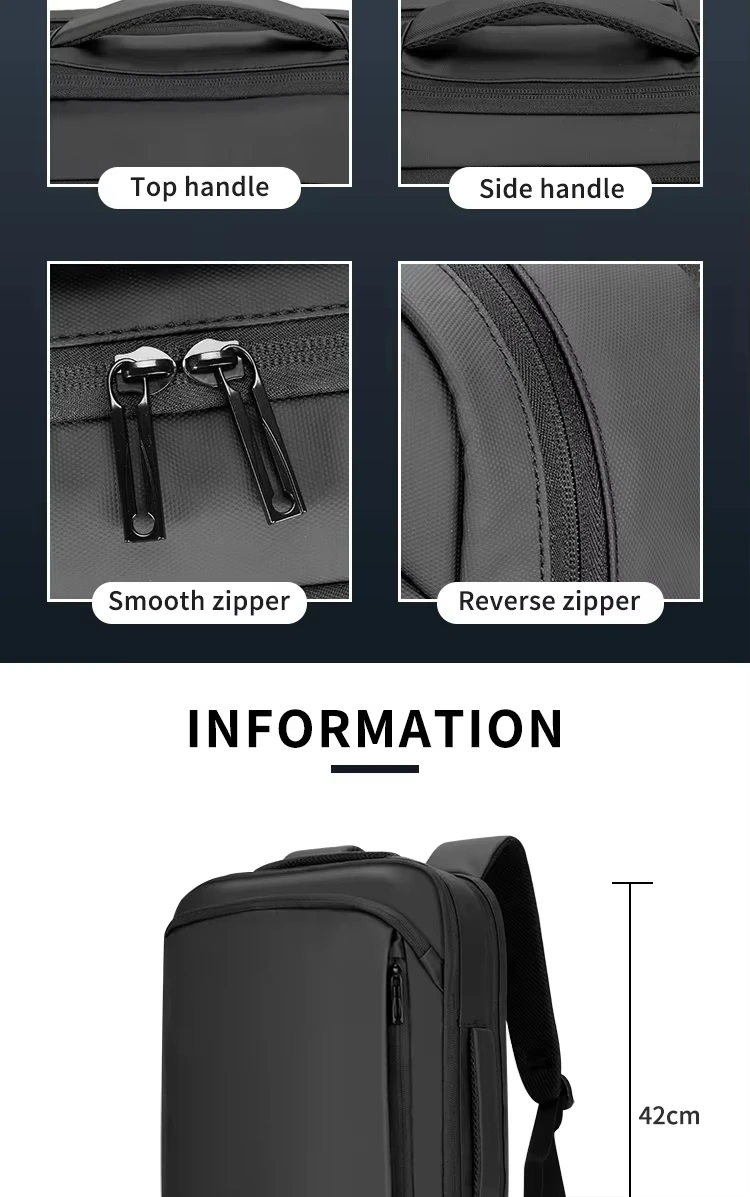 USB Charger Mobile Power Bank Large Capacity Business Travel Laptop Backpack Flat Back Bag