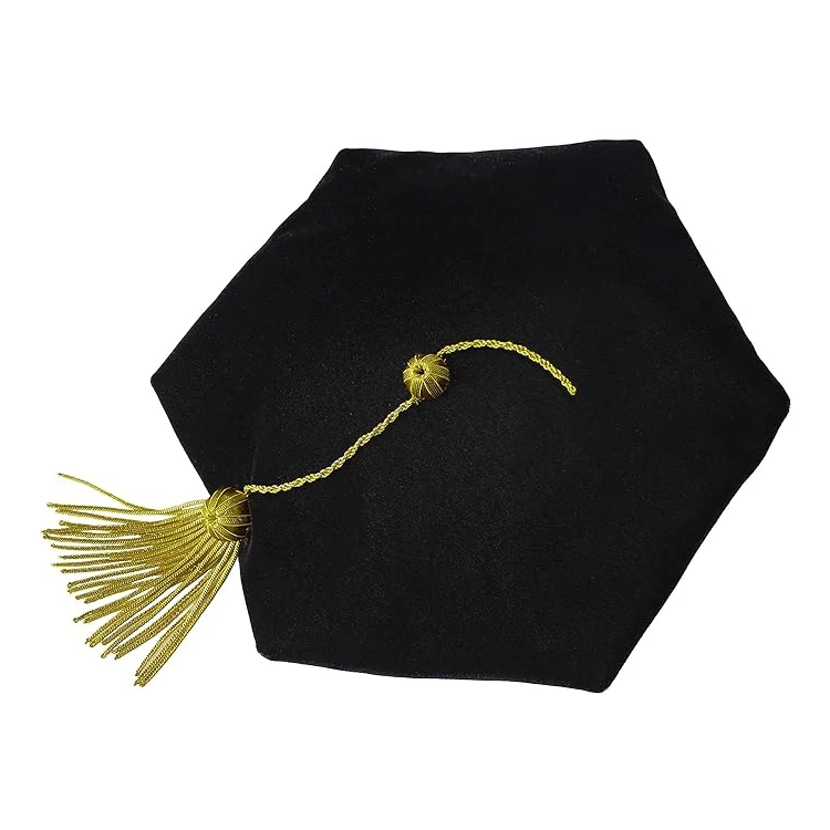 4/6/8 Sided Black Velvet Doctoral Tam Academic Cap With Golen Bullion Two Button Tassel manufacture
