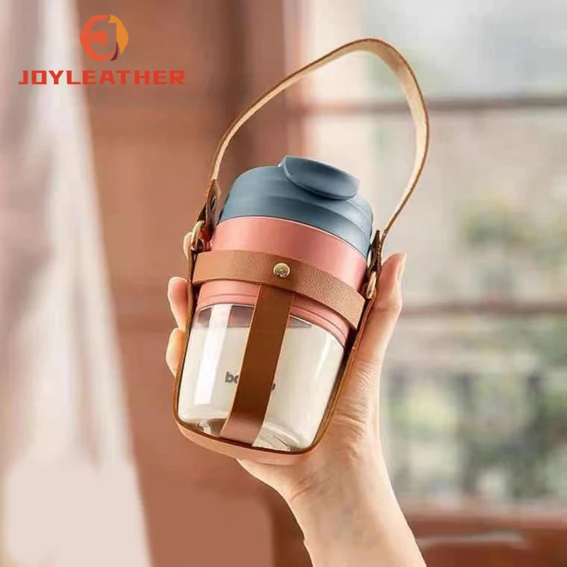 Hot Sale Portable Leather Water Bottle Holders Adjustable Cup Sleeves Bottle Cover Carry Bags With Shoulder Strap