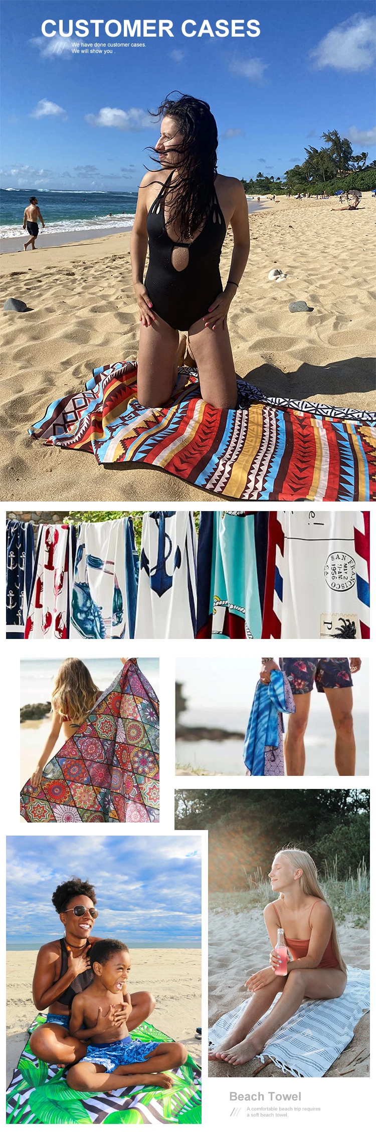 New Design Premium Double-sided Printing Sand Free Cotton Striped Custom Beach Towel