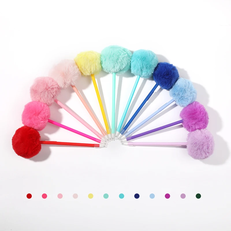 Custom Print Wistiti Style Colorful Pom Pom Pen Kawaii Cheap Cute Plush Ball Ballpoint Pens Manufactures