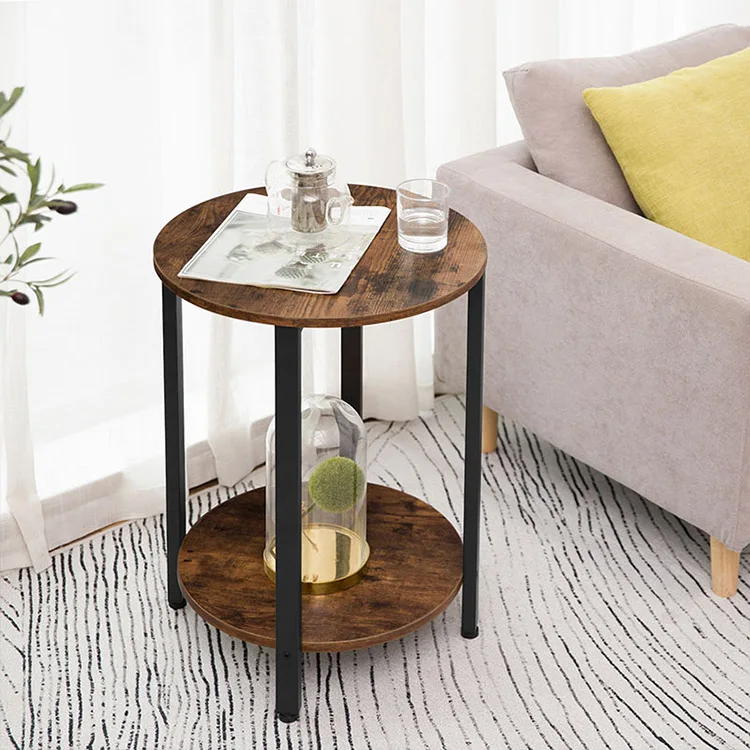 Wholesale Industrial Style Rustic Round Side End Table Round Accent Wooden Side Table Nightstand with Storage for Living Room