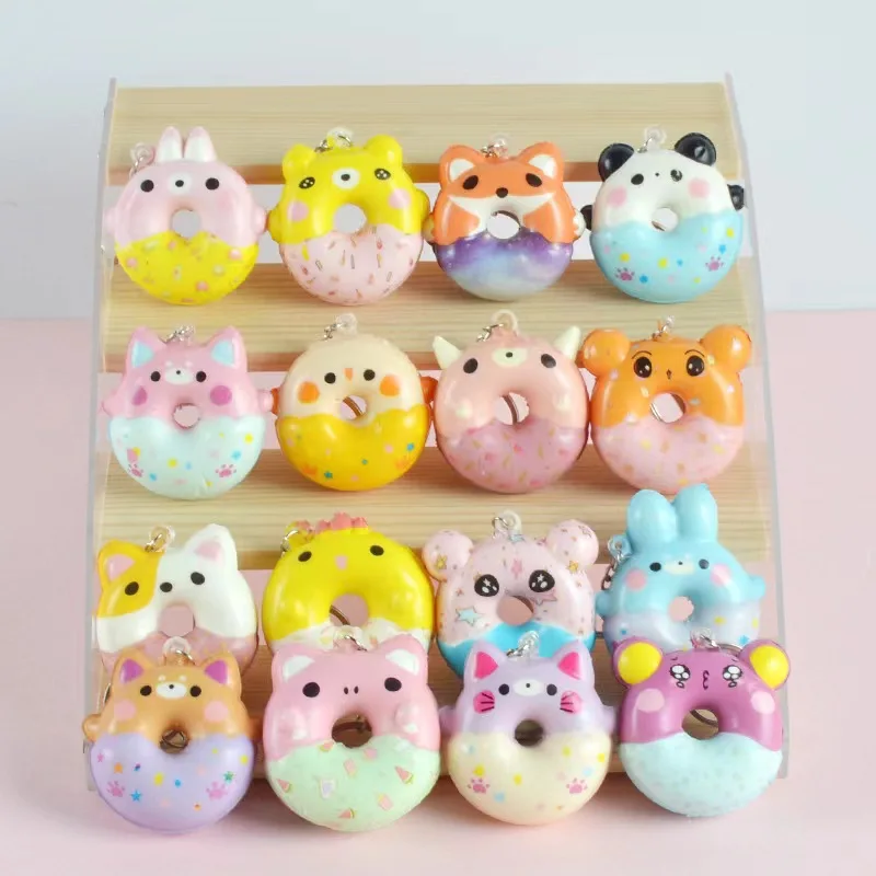 Soft cute Pu cartoon slow rebound donut key chain cute pet cute animal donut bag pendant