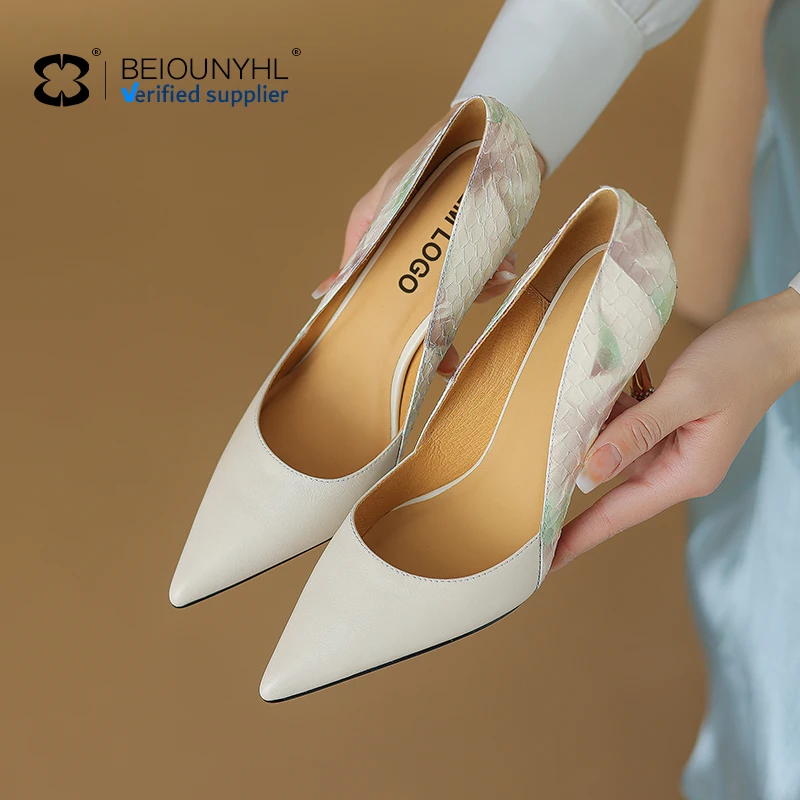 OEM European And American Plus Size Sexy Nightclub High-heeled Dress Shoes Snakeskin Metal Thin Heeled Pointed Single Pump Shoes