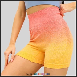 Custom Logo Gradient Dyeing Slim Body Lift Hips High Waist Seamless Women Gym Yoga Ladies Shorts