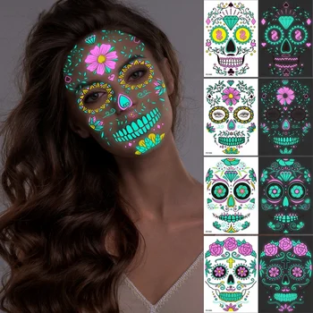 Hot Sale Party Halloween Temporary Tattoo Two Color Luminous Ghost Face Sticker Festive Party Makeup Sticker Face Ghost Tattoo
