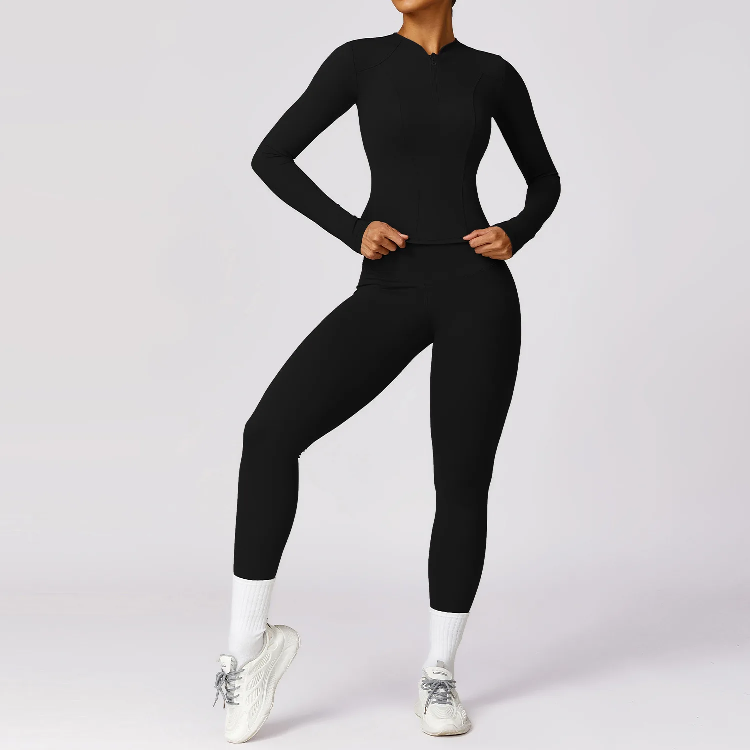Wholesale Fitness Clothing 2 Pcs Sport Luxury Fall Zip Up Gym Sportswear Women Set Active Sports Long Sleeves And Yoga Pants Set