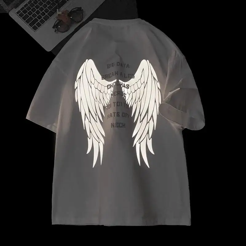 Free Sample Custom Tshirt Printing Light Laser Reflective Graphic Logo Luxury T Shirt 100% Cotton Plain Plus Size Men's T-shirts