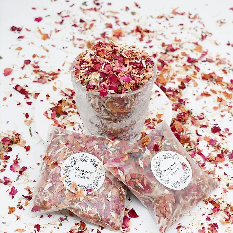 Pink natural biodegradable rose petals for wedding confetti decoration 