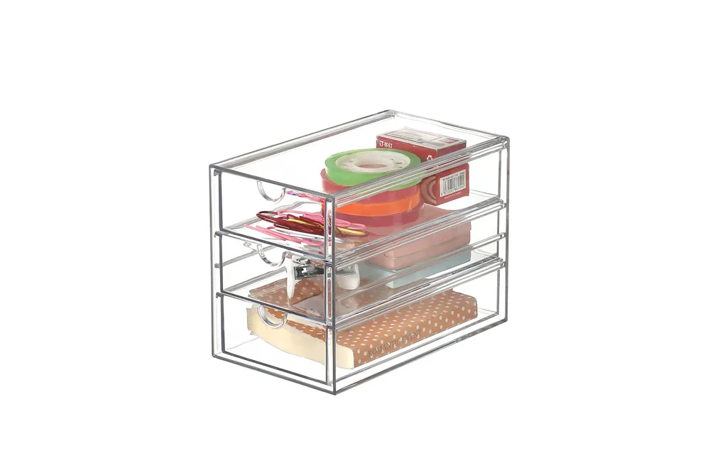 PET Three Layers Desktop Clear Make up Storage Boxes Drawer Tray Desk Cosmetic Divider Drawer Organizer