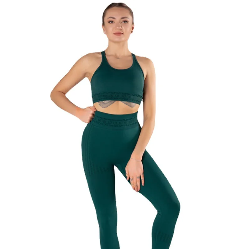 New nylon sports vest high waist seamless tight yoga pants summer style solid color fitness yoga clothing sets