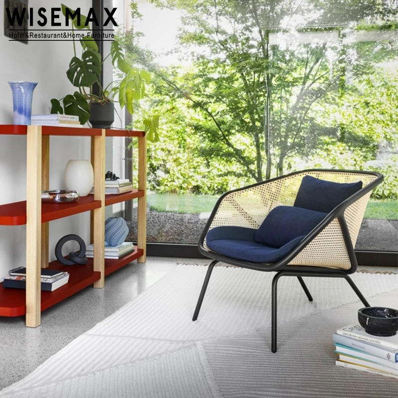 wisemax家具简约藤制家具藤制编织休闲椅复古靠背木椅靠垫阳台休闲椅