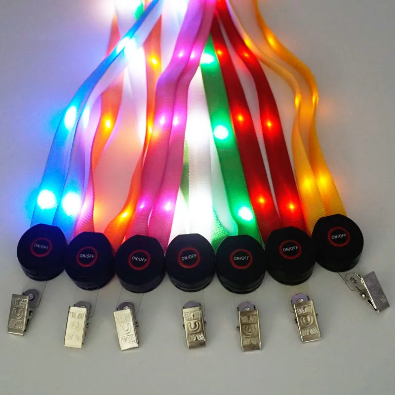 LED Flashing Light Up Lanyard Key Chain Glowing Jogging Cycling ID Tag Necklace 