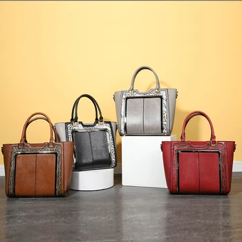 HEC Silver Color Good Quality PU Leather Tote Bags Lady Handbag Free Sample