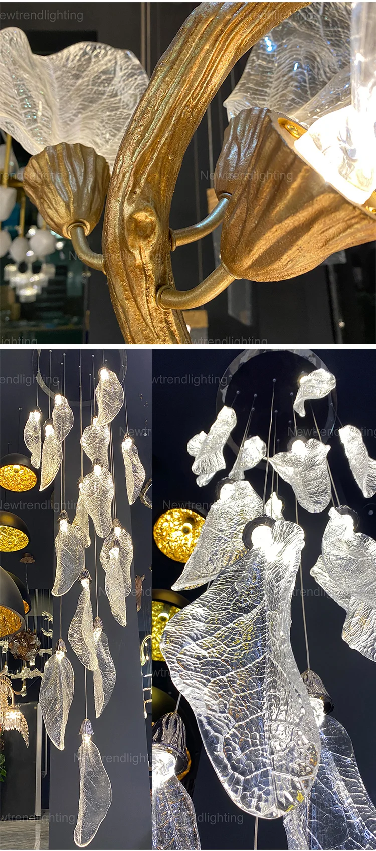 CPL-187 Contemporary Design Indoor Decoration Hotel Villa Staircase Mall Modern Copper Branch LED Chandelier details