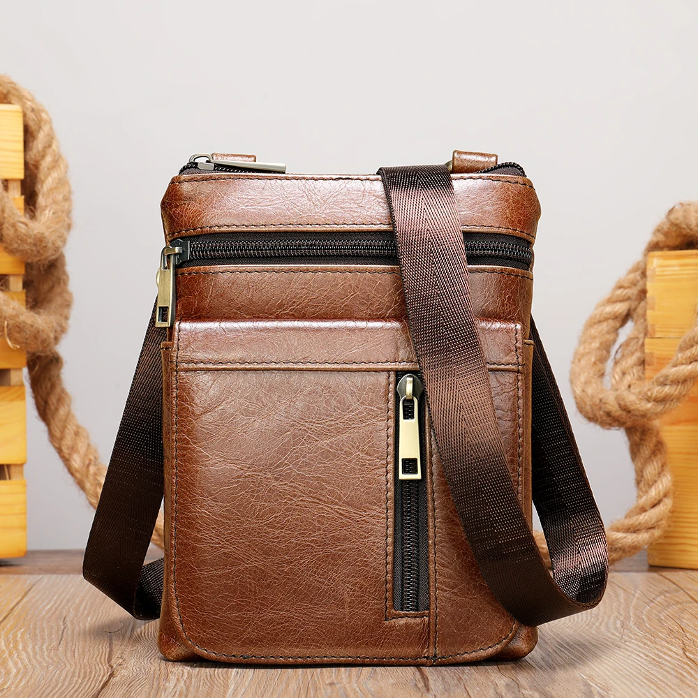 BAGZY Men Shoulder Bag Small Business Handbag Leather Messenger Bag Cell Phone Sling Crossbody Travelling Satchel For Pack Wallet Purse Black 