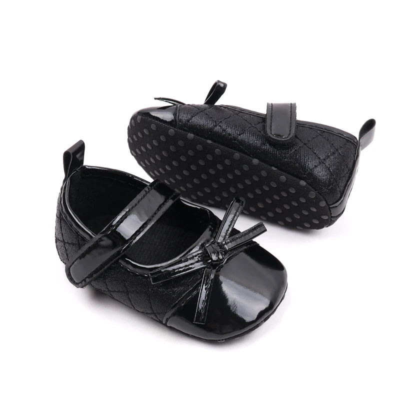 New Spring and Autumn Bright Face Diamond Check Bow Soft Soled Baby Shoes for Girls supplier