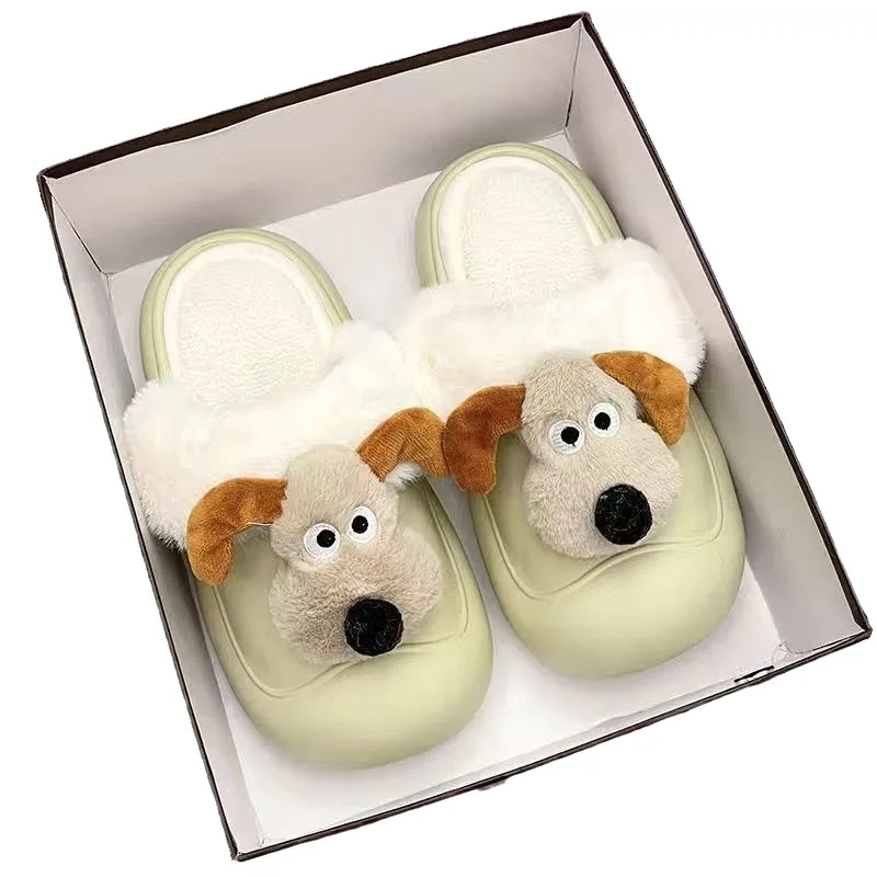 Wholesale cartoon puppy cotton slippers for women Baotou slippers for women autumn and winter anti-slip furry slippers