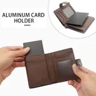 Leather Leatherleather Pop Up Genuine Leather Metal Wallet RFID Blocking Automatic Aluminium Credit Card Holder Custom