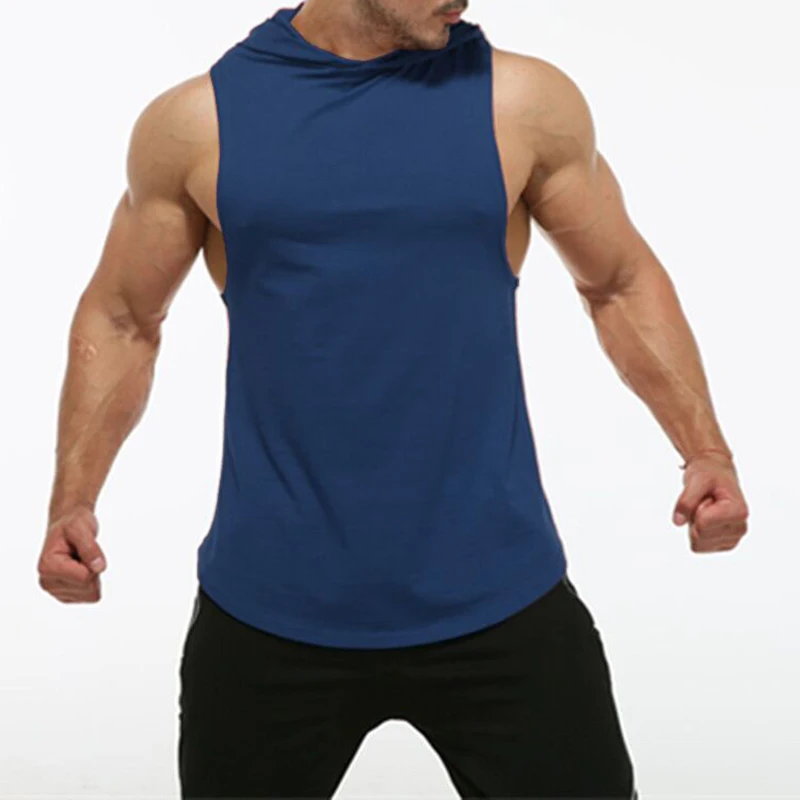Men Workout Hooded Tank Tops Sports Bodybuilding Stringer Muscle Cut Off T Shirt Men's Sleeveless Gym Hoodies
