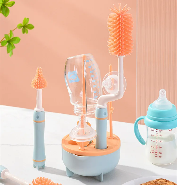Wholesale Suspensibility Conveniently Receive  Rotary Silicone Baby Bottle Brushes Customized Baby Bottle Brushes
