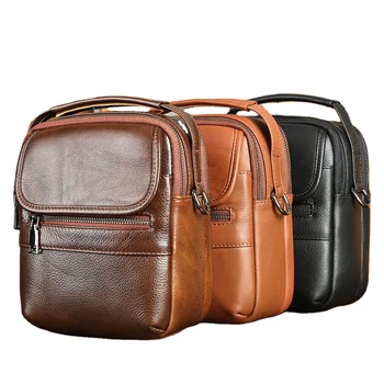 Casual men's leather crossbody bag new first layer cowhide multi-functional men's bag business portable travel mid shoulder bag