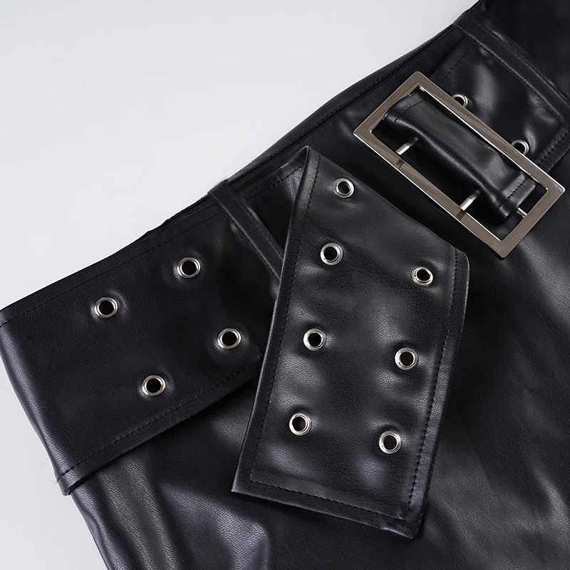Fashion Punk Style Mini Skirt | Women's Black PU Leather Skirt with Grommet Detail | Custom Clubwear He6866ae9951d4014a0d266613c1ec241K