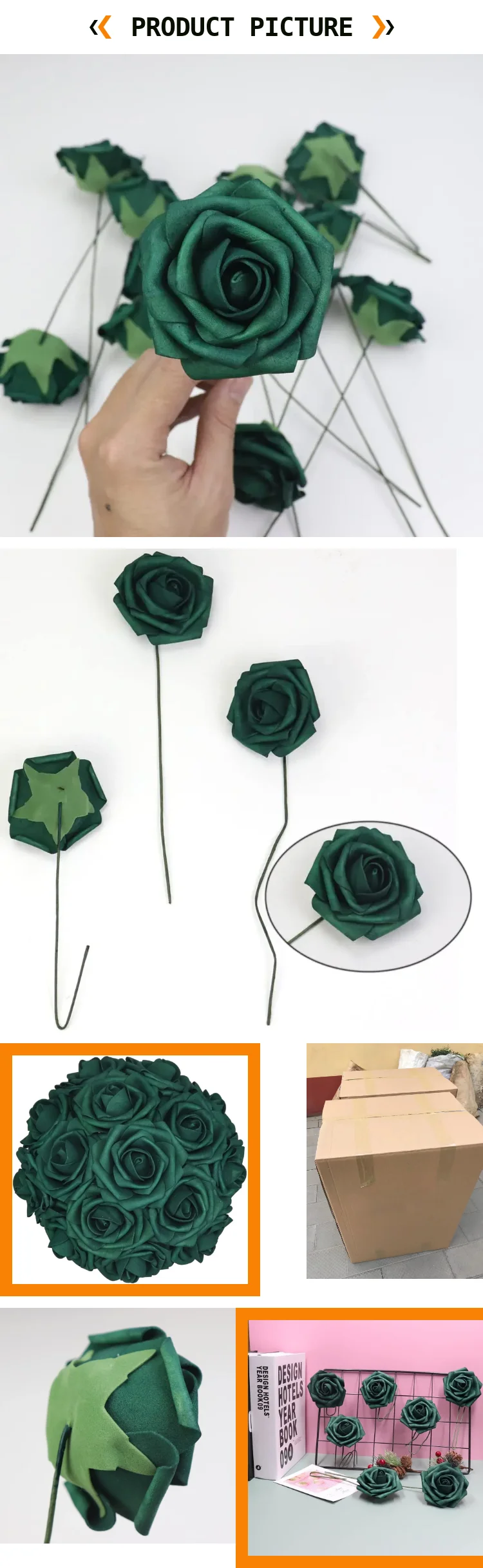 Bulk Dark Emerald Green Roses Artificial Flowers With Stem For Diy
