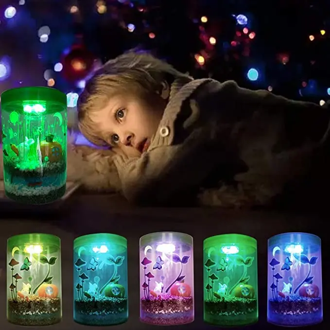Create Your Own Customized Mini Garden in a Jar That Glows at Night Great Science Kits Gifts for Children Kids Toys by Mini Explorer Light-up Terrarium Kit for Kids with LED Light on Lid 
