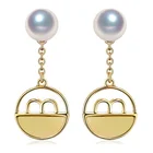 Earring Beautiful 18k Yellow Dangle Tahiti Pearl Earring 9-10mm Real Genuine Gold Sea Pearl Jewelry