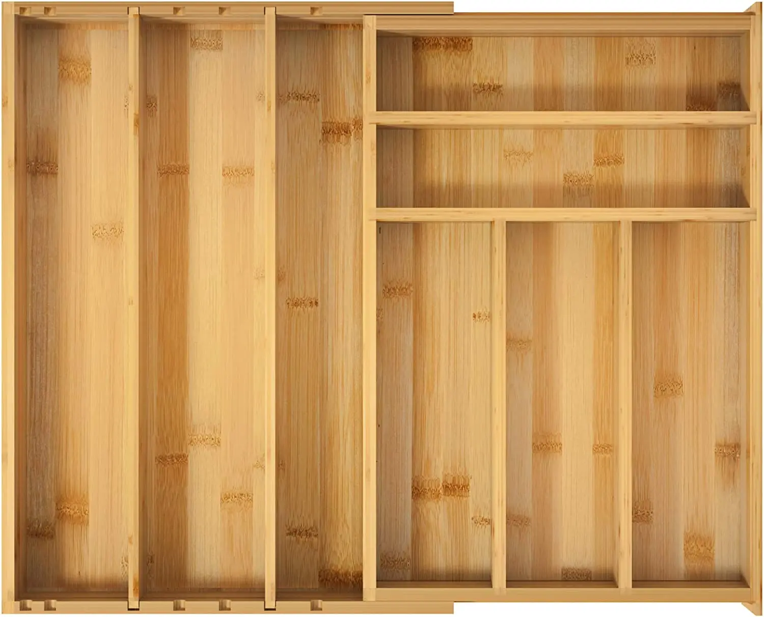 product adjustable single tier wood cutlery tray divider bamboo kitchen drawer organizer for utensil storage and sundries-0