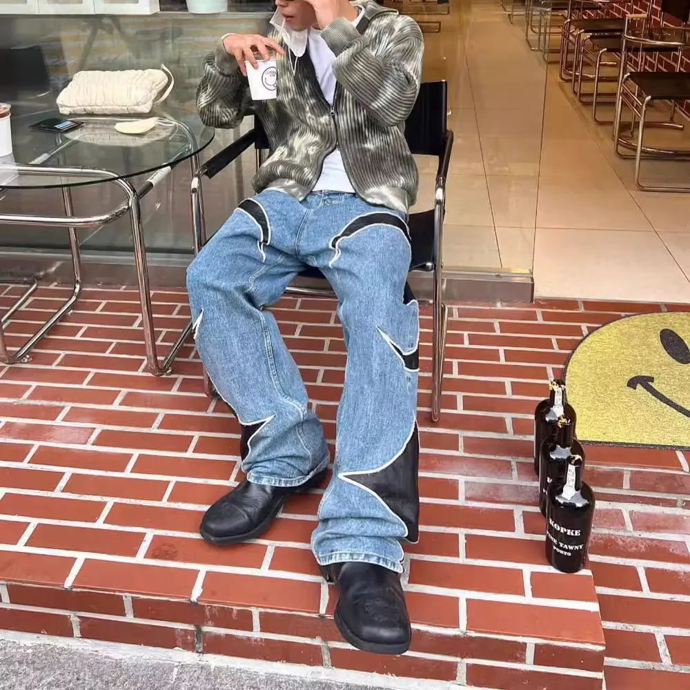 Vintage Mid Hop Wide Leg Baggy Botton Denim Fabric Jean Trousers Custom High Quality Fashion Casual Woven High Waist manufacture