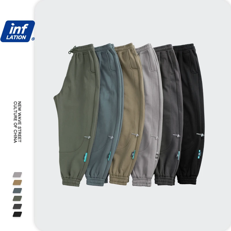 In Stock Wholesale Elastic Waist Fleece Lined Sweatpants Loose fit Solid Color Track Pants Men