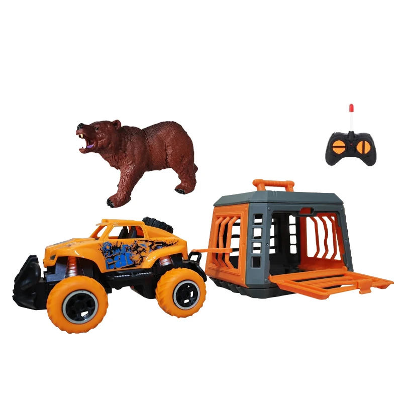 Plastic bear toy transport car carrier truck set kids with animal cage toy