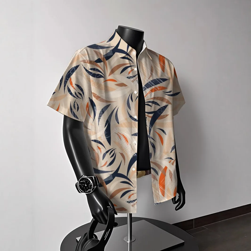 Men's Hawaiian Floral Short-Sleeve Shirt - Summer American Retro Ideal for Thai Getaways Beach Outfits & Coastal Styles