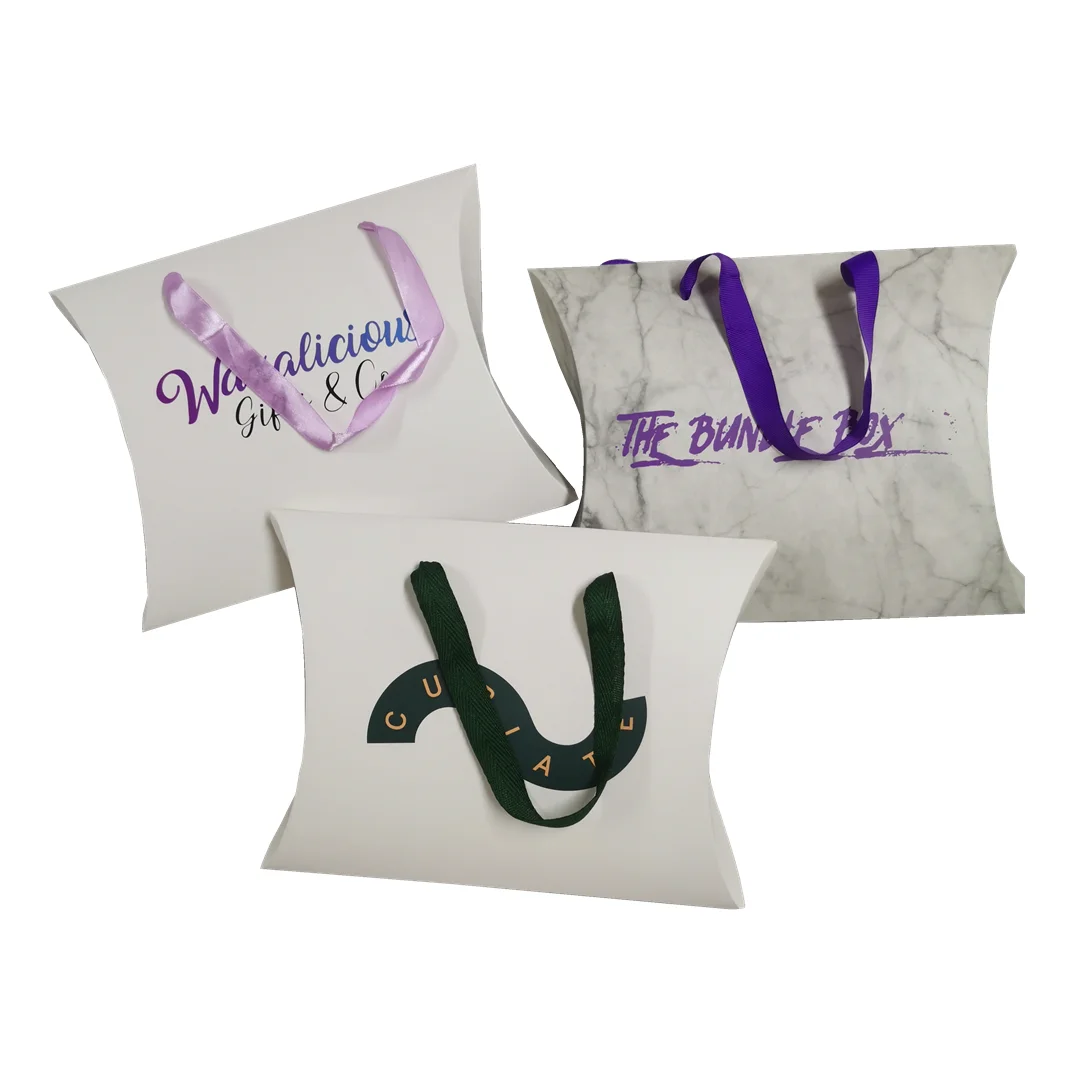 Personalized Pillow Box Packaging With Handle Black Packaging Box With Logo Printed for Hair Extensions With Paper Bag supplier