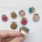 Ring Simple Faceted Round Colored Gemstone Diamond Crystal Ring Men And Women Couple Open Ring