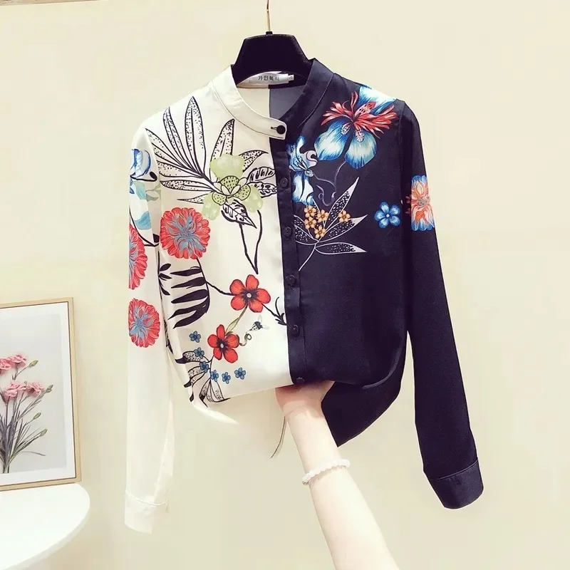 Long Sleeve T Shirt Women's Fashion Customized Elegant Ladies Blouses Vintage Floral Print Women's Shirts