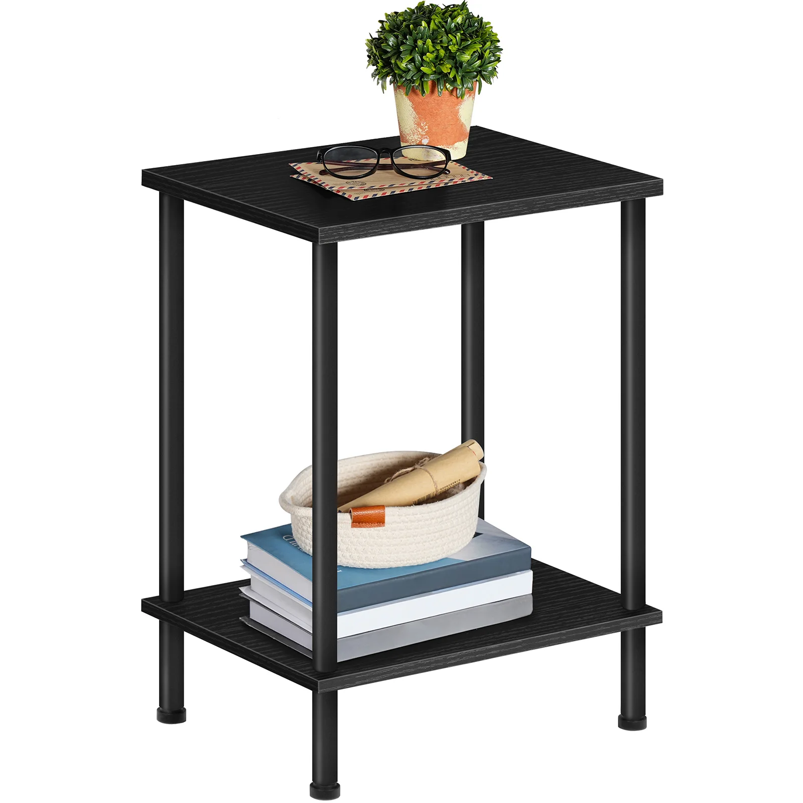 Wholesale Industrial Style Brown 2 Tier Side Table with Shelves Narrow Bedside Table Small Sofa End Table for Living Room