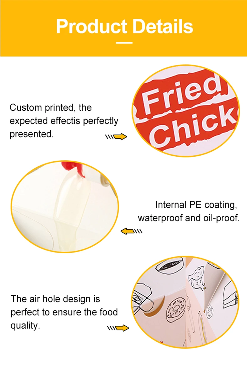 Custom printed fast food packaging boxes set series disposable takeaway french fries fried chicken burger box